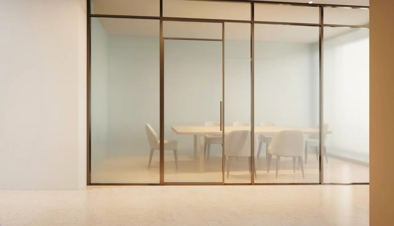 Illustrative satin-frost conference-room concept, not a Cenbay completed installation.